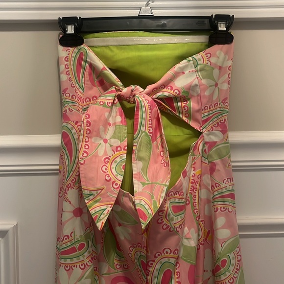 lilly pulitzer midi strapless dress, size 8, pink & green colors - Picture 2 of 4